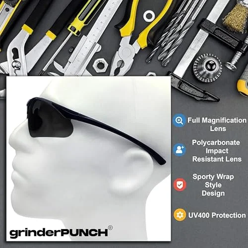 grinderPUNCH Full Lens Magnification Safety Glasses with Black Frame | Clear Lens | | Magnifying Reading Eyewear (Tinted +1.50 Diopter) 2
