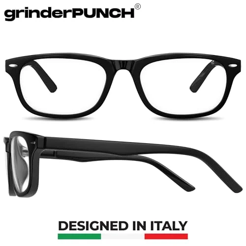 grinderPUNCH High Magnification Power Readers Slim Reading Glasses 4.00-6.00 Black/4.50 2