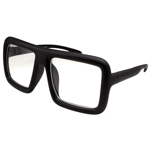 grinderPUNCH Thick Square Frame Clear Lens Glasses Eyeglasses Super Oversized Fashion and Costume - Black
