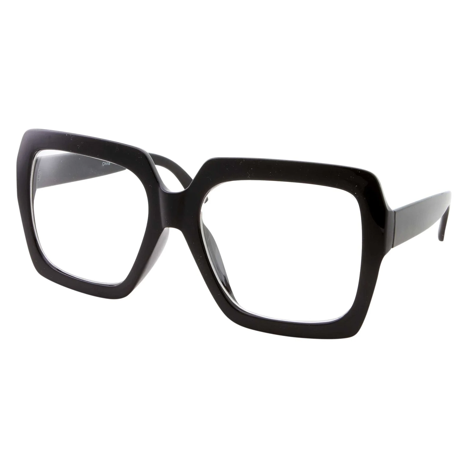 XL Black Thick Square Oversized Clear Lens Glasses - Men and Women Costume